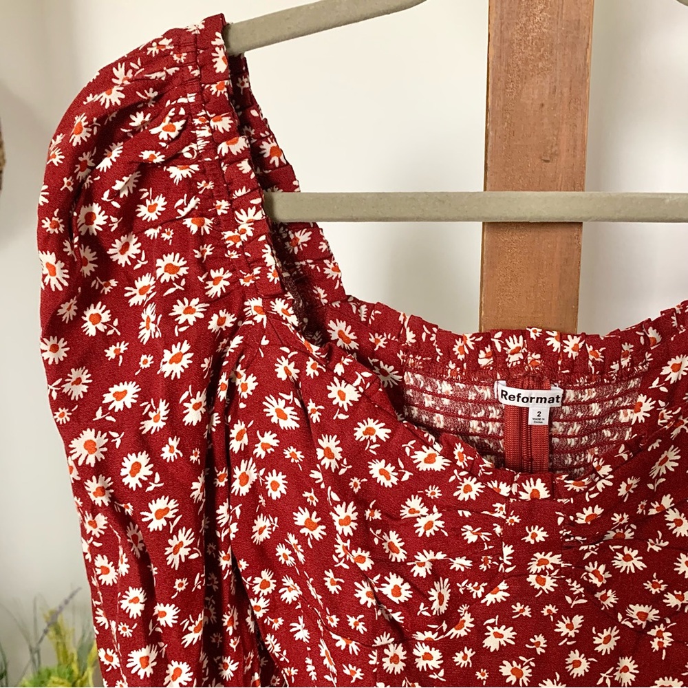 Reformation Meriah Peasant Top in Red Cary Floral Cottagecore sz 2 - Picture 7 of 16